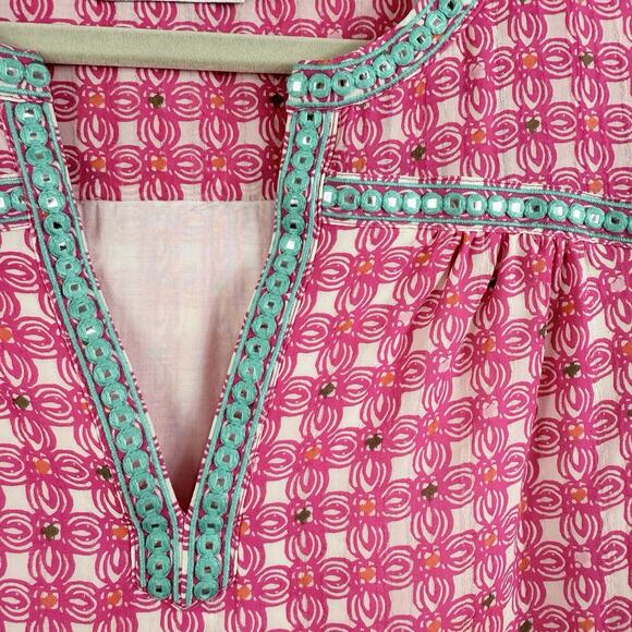 Vineyard Vines Cowrie Shell Mirrored 100% Silk Tunic Dress Size 4 Embroidered - Picture 6 of 16